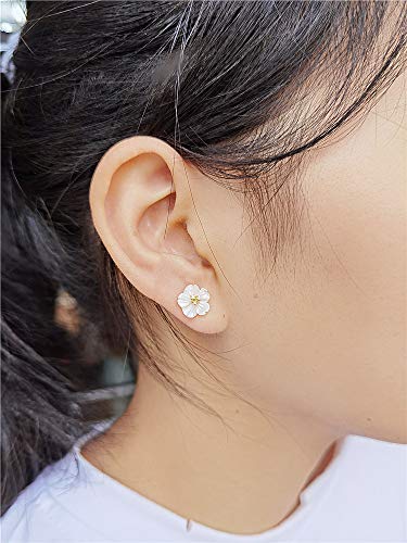 CZ Shell Pearl Flower Stud Earrings for Women Girls 925 Sterling Silver 14k Gold Plated Hypoallergenic Crystal Cute Small Floral Statement Cartilage Tragus Post Fashion Birthday Wedding Jewelry3