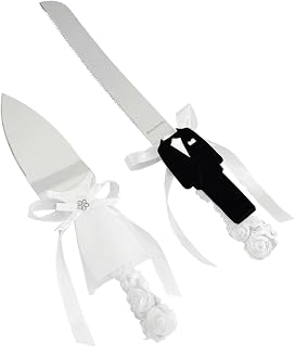Wedding Cake Knife and Server Set - Bride & Groom Dress Design Stainless Steel Cake Cutter Set - Gifts for Wedding Anniversary Party Celebration