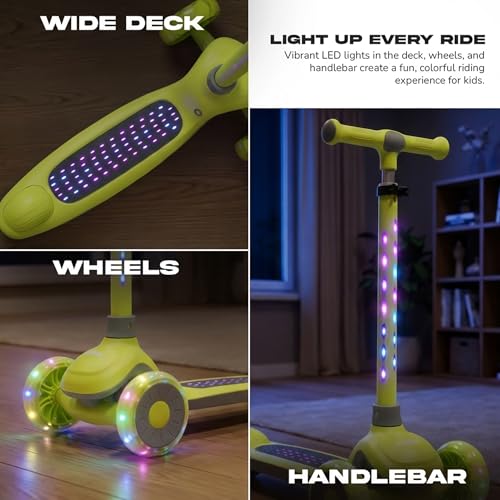 Image of Baybee Zyro Kick Scooter for Kids | 3 Wheel Kids Scooter with 3 Height Adjustable & LED Lights | Skate Scooters with Music & Foot Brake | Indoor Outdoor Toddler Scooters for 2 to 10 Years (Green)