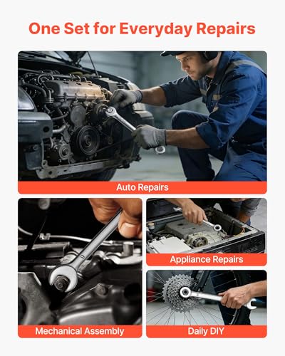 Image of VEVOR Combination Wrench Set, 42-Piece SAE and Metric, 12-Point Box End and 15 Angled Open End Combination Wrenches with Roll Up Pouch, Carbon Steel, for General Household and Automotive Repairs