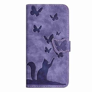 Skyhewen for Samsung Galaxy A12 Case, Cat and Butterfly PU Leather Flip Wallet Protective Case with Card Slots Kickstand Magnetic Closure Shockproof Phone Case Cover for Samsung Galaxy A12, Purple