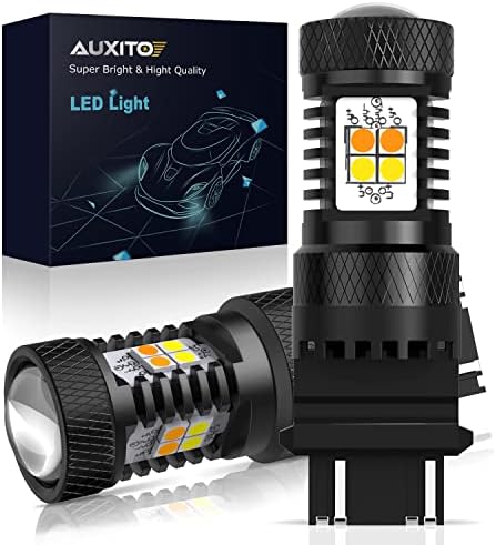 AUXITO White and Amber Twin Shade Switchback 3157 3155 3457 4157 LED Bulbs with Projector 3030 Chipsets for Automobile Flip Sign Lights Parking Lights, (Pack of two)