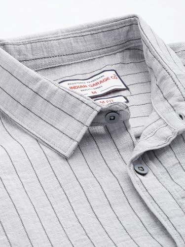 Image of The Indian Garage Co Men Slim Fit Striped Full Sleeves Cutaway Collar Casual Shirt