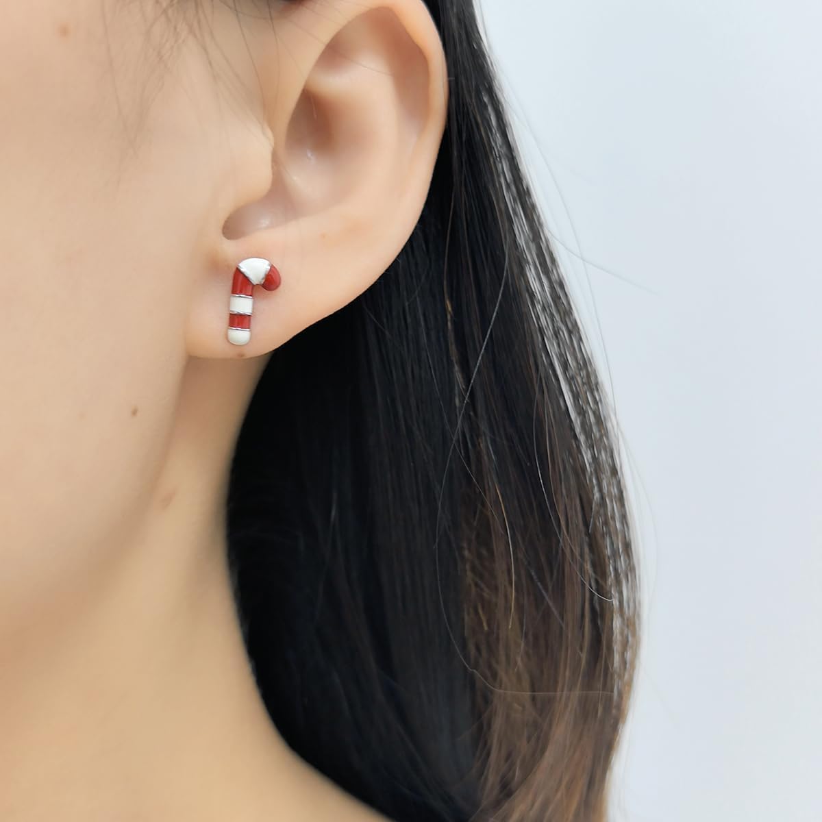 Christmas Candy Cane Cartilage Tiny Stud Earrings for Women Stainless Steel Cute Enamel Xmas Ornament Tragus Screw Flat Back Small Studs Earring Dainty Jewelry Gifts for Daughter Festival Holiday 18G - Image 2