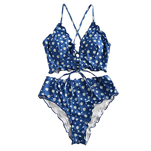 ZAFUL Zweiteiliger Bikini Set, verknotet Oberteil Tankini mit Blumenmuster...
