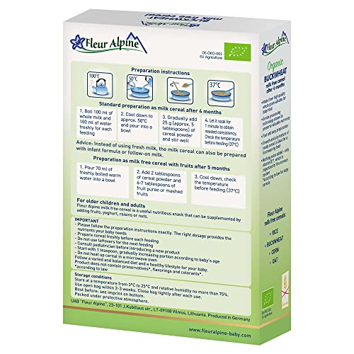 FLEUR ALPINE Organic Buckwheat Baby Cereal Dairy Free - Baby Porridge for Deliciously Smooth Breakfast Meals | Nutritious and Easy To Make Gluten Free Cereal 4+ Months with No Added Sugars | 7 Serving - Image 2