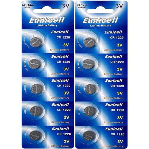 10 Pile A Bottone Cr1220 Da 3 V Al Litio (2 Blister Da 5 Batterie), Di Marca Monouso