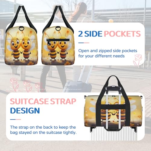 Bee Design Sports Duffle Bag for Women Men Waterproof Overnight Weekender Bag with Adjustable Strap Travel Tote Bags for Beach Yoga Work Dance Swim4