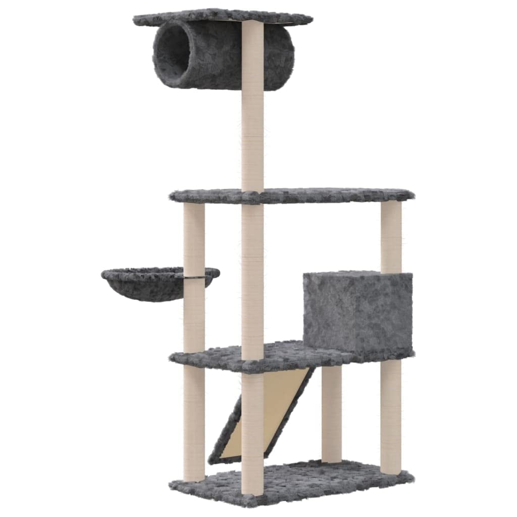 Arbre à chat à plusieurs niveaux avec échelle, plateformes et peluche douce, avec griffoirs en sisal et poteaux recouverts de sisal naturel