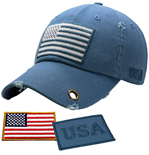 Image of Antourage American Flag Unisex Baseball Hat for Men and Women | USA Flag Mesh Snapback Flat Visor Cap + 2 Patriotic Patches