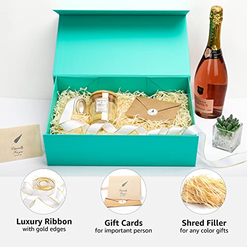 Image of LIFELUM Large Gift Boxes with Lids,5 Pack 13.85 x 8.35 x 4.45 inch Rectangle Collapsible Gift Boxes with Ribbon,Card,Shredded Paper Filler Christmas,Birthdays
