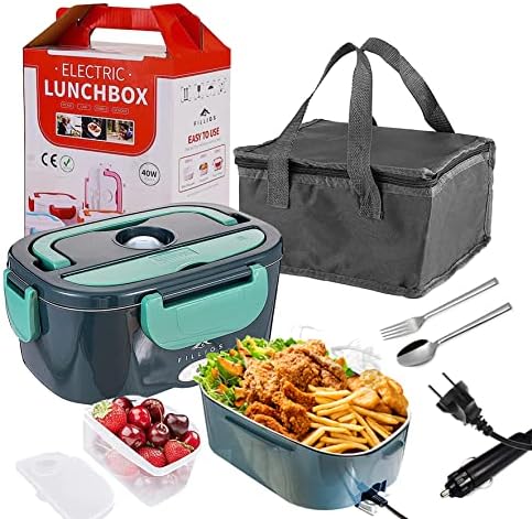 Filligs Electric Lunch Box Food Heater, 110V 12V 24V, Food Warmer for Office, Truck, Car, Work, With Removable Stainless Steel Container 1.5 L, Loncheras Electricas Para Calentar Almuerzo