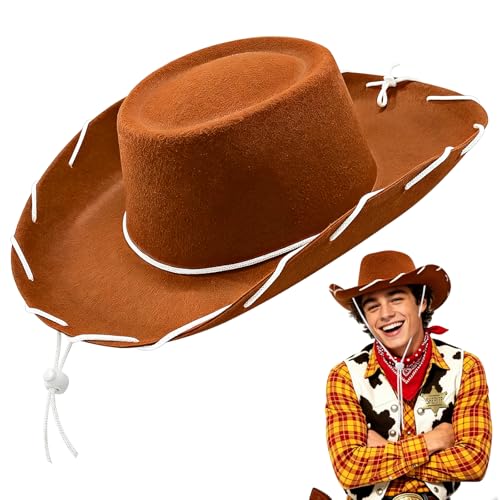Paradi star Cowboy Hat Western Sheriff Costume Hats Wild West Wide Brim Cowgirl Headwear for Men Women Halloween Cosplay Themed Party Birthday Brown