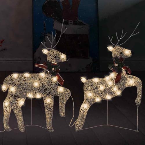 Rennes de Noël dorés avec éclairage LED 40 lumières et câble USB pour décor extérieur étanche