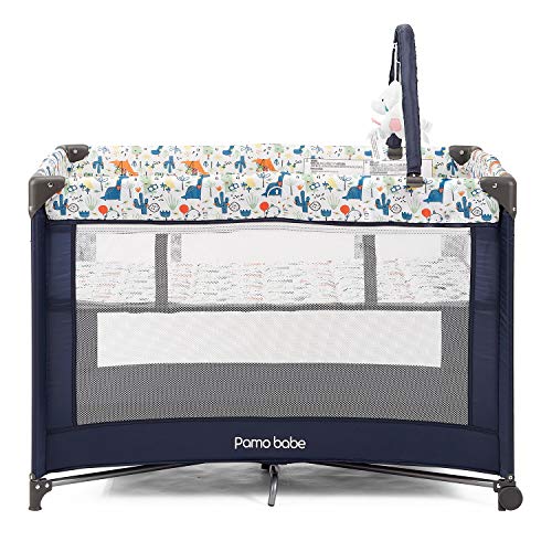 Pamo Babe Portable Playard,Sturdy Play Yard With Mattress And Toy Bar With Soft Toys (Blue) #TOP2