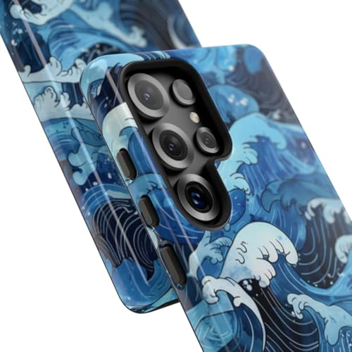 Coque rigide Samsung S25 Ultra vagues japonaises fini brillant anti rayures