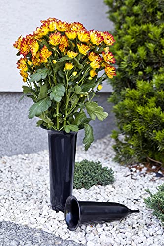 Tymar Grabvase, 2er-Pack, Friedhofsvase mit Erdspieß, Grabschmuck, Vase für Grab, Kunststoff (Graphit, ø 13,5 cm) – Ansicht 3