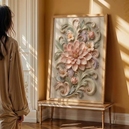 Image of NoWorries Floral Botanical Wall Painting with Frame | Premium Textured Flower & Leaf Artwork, Pastel Nature Wall Decor Framed for Living Room Bedroom Office and Home Decoration (Art-8,13x19inch)