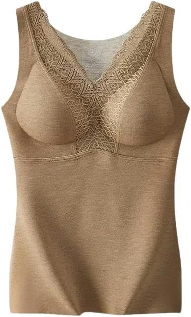 Women's Thermal Vest Women's Warm Vest with Chest Pad Top Autumn and Winter Comfortable Lace Bra
