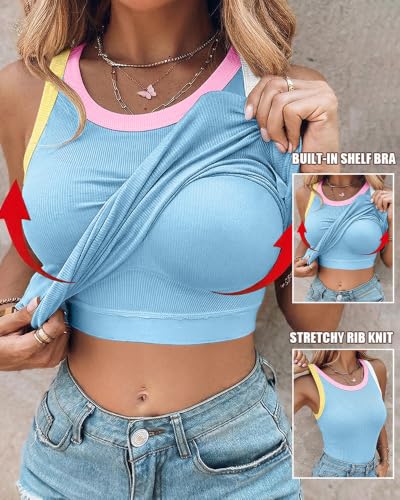 Image of CHICME Womens Sleeveless Ribbed Built in Bra Tank Tops