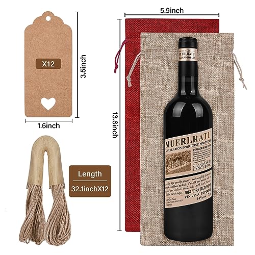 Image of Sailup Burlap Wine Bags 12 Pcs Wine Bottle Gift Bags with Drawstrings Tags & Ropes for Christmas Weddings Holiday Party, Birthdays, Travel, Blind Tastings, Reusable Gift Bags Home Storage 750ml