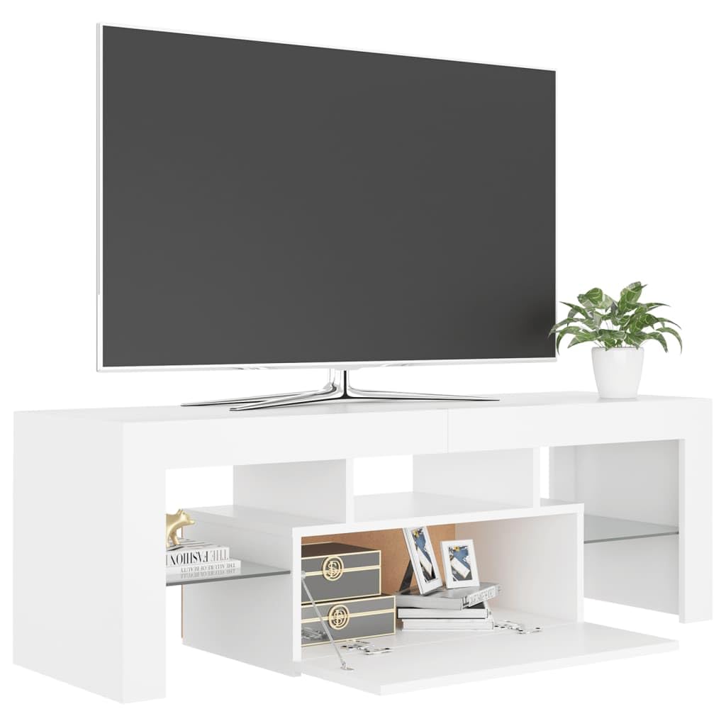 vidaXL Mueble para TV con Luces LED Soporte Armario Aparador Estante Salón Sala de Estar Decoración Entretenimiento Blanco 120x35x40 cm