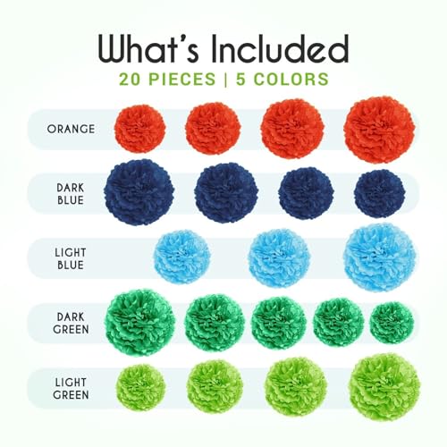 Image of EPIQUEONE Tissue Paper Pom Poms Party Decoration Kit - 20-Piece 6 /8 /10 /12 /14-Inch Multi-Color Set - Easy DIY Decor for Bridal Shower, Birthday & Baby Shower