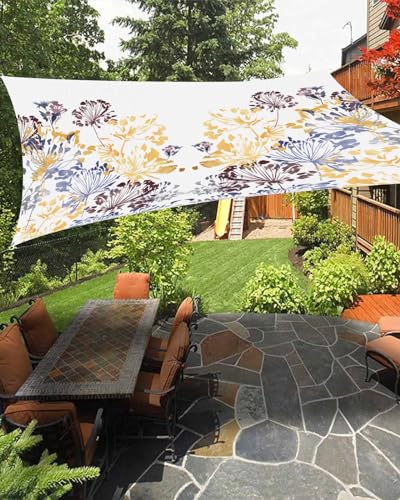Boanket Sun Shade Sail 8' x 10', Blue Yellow Brown Botanical Rectangular Waterproof Outdoor Sun Shades, Pastoral Spring Floral Elegant Shade Cloth for Patio Deck Terrace Garden Lawns Beach Backyard