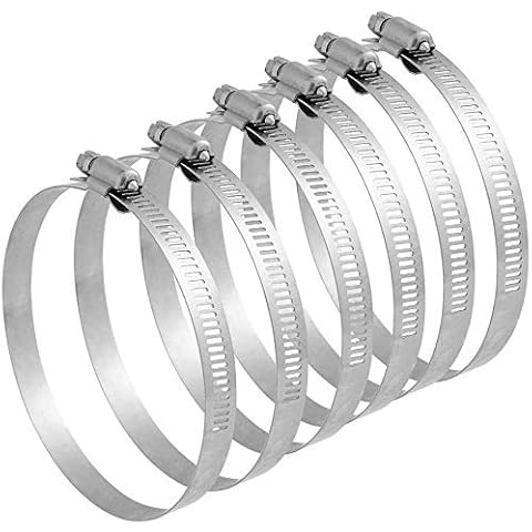 Yumi V 6 Pcs Jubilee Clips Stainless Steel Hose Clips Assorted Flexible Hose Clamp 91-114mm Diameter Range Adjustable Pipe Tube Clamps Metal Clips for Securing Hoses and Pipes Tube Cover