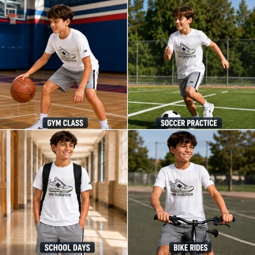Image of New Balance Boys Athletic Shorts Set - 2 Piece Cotton Blend Jersey Shirt and Active Basketball Shorts for Boys