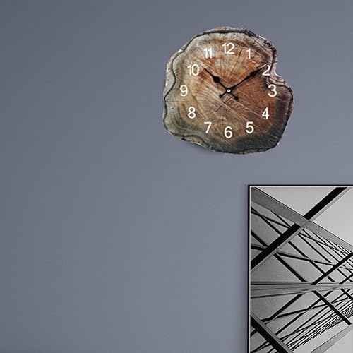 Miniatura 6 de Reloj de pared de madera de 12 pulgadas, anillo anual de simulación, reloj de pared de madera, reloj silencioso de grano de madera antigua, reloj