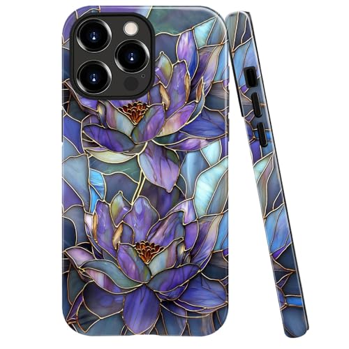 TnXee Case Compatible with iPhone 14 Pro,Fall Prevention Bright Hybrid 2-Layer Hard Shell Phone Case for Girls Boys,Purple Lotus Floral by TnXee - Used condition - US$13.02