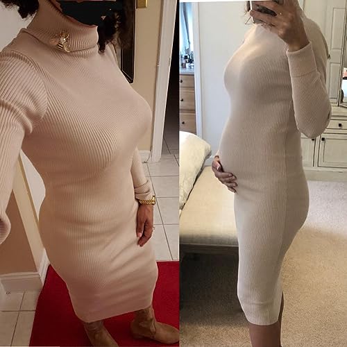Image of Rocorose Women's Turtleneck Ribbed Elbow Long Sleeve Knit Sweater Dress