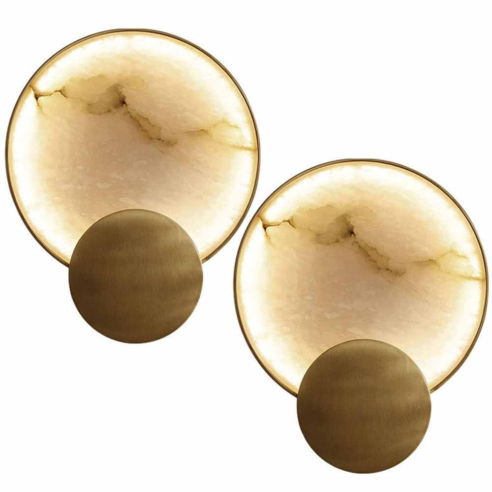 TRIVIDHA Modern Marble Wall Lamps Bedroom Hardwired Wall Sconce Gold Alabaster Wall Lights Round Design Wall Sconce Lighting For Living Room Bathroom Balcony Stairs Dining Room