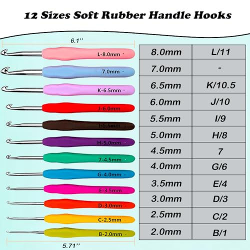 Image of Yarniss 12 Size Crochet Hooks 2.0~8.0mm,Ergonomic Crochet Hook for Beginner