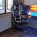 VON RACER Massage Gaming Chair - High Back Racing PC Computer Desk Office Chair Swivel Ergonomic Executive Leather Chair with Footrest and Adjustable Armrests, Gray/Black