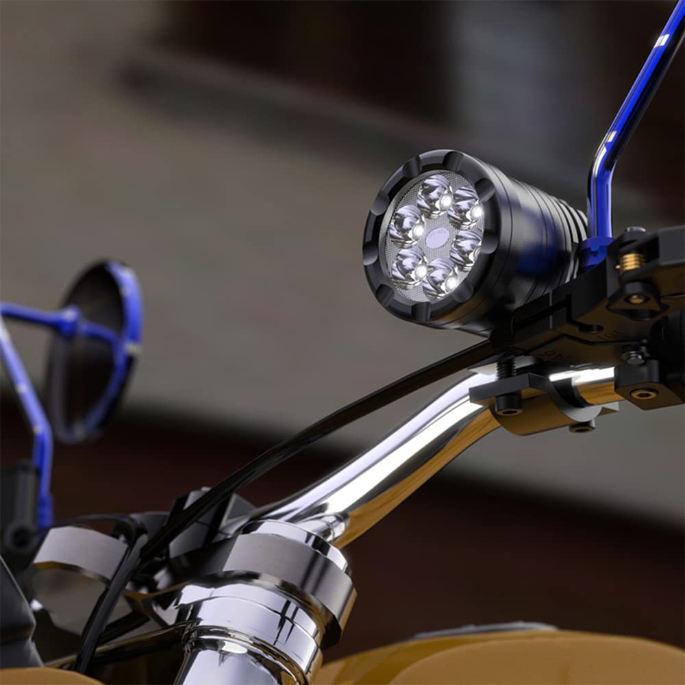 Riloer - 1 par de faros LED universales para motocicletas, triciclos, bicicletas, vehículos eléctricos, focos de motocicletas súper brillantes, faros, haz alto/haz bajo/flash