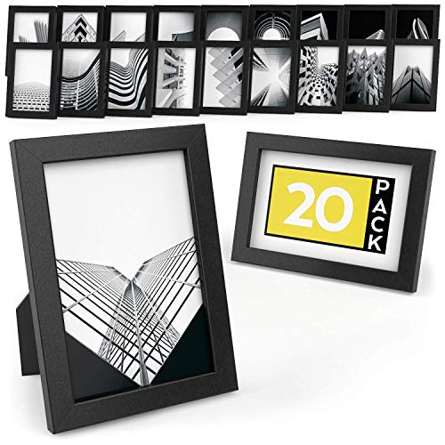 ARTEZA Bilderrahmen Set 10x15 cm, 20er-Pack Holzbilderrahmen in Schwarz mit Glasscheibe im Hoch- und Querformat… – Bild 3