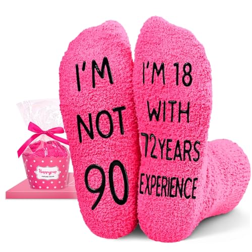 HAPPYPOP 90th Birthday Gifts for Women - Present for 90 Year Old Woman, Socks for Older Elderly, Old...