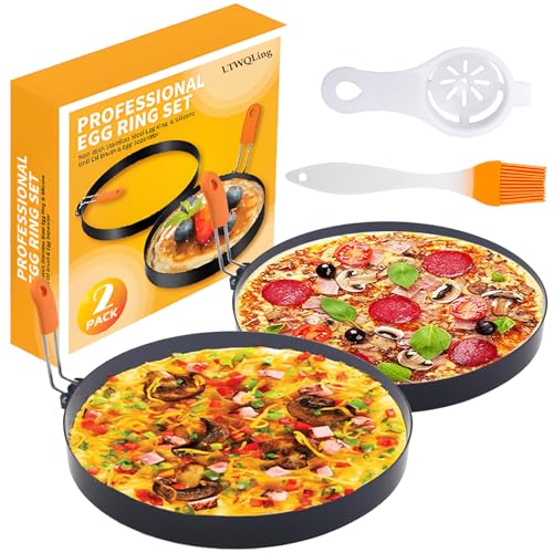 Stainless Steel Non-stick 8 Inch Omelette Ring - 2 Packs Round Pancake & Muffin Ring with Silicone Handle
