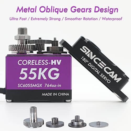 55Kg High Torque Servo 8.4V Coreless Servo 180 Degree Steering Servo Full Metal Oblique Gear Aluminum Case Waterproof 1/10 Rc Digital Servo Precise Shockproof Durable For 1/12 Rc Crawler Boat Robot #TOP2