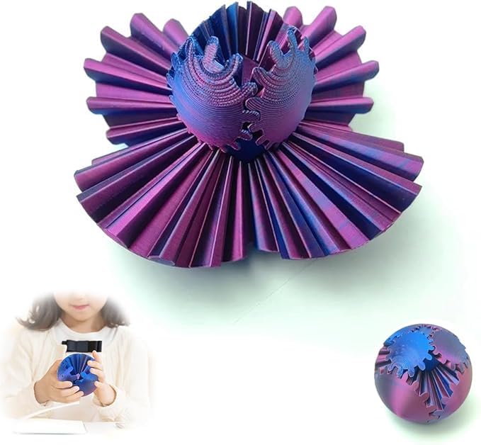 Gear Ball Fidget, 3D Printed Gear Ball Gear Sphere Puzzle Cube Fidget Toy, GearSphere - The Steampunk Whirling Wonder Fidget Gear Ball, Helix Screw Fidget Toy for Stress and Anxiety Relief