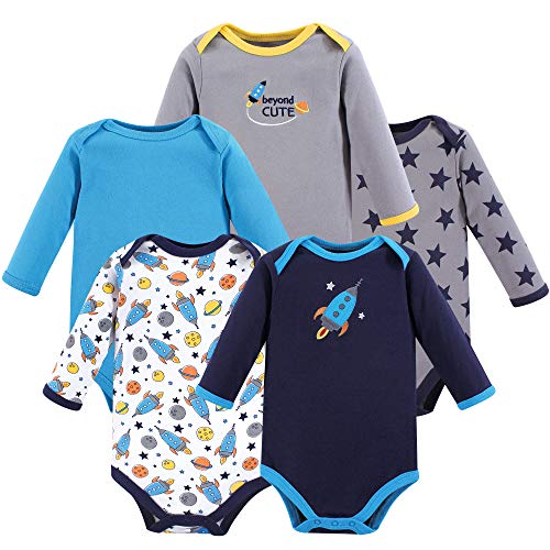 Luvable Friends Unisex Baby Cotton Long-Sleeve Bodysuits, Rocket, 12-18 Months