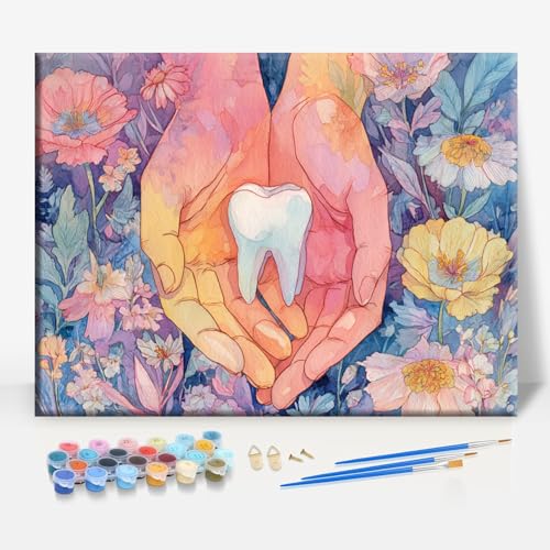 Aeontinity Tooth Body Organ Framed Canvas DIY Paint by Numbers Kit Bar Cafe Cave Home Room Wall Bathroom Porch Patio Decor Gift, 16 x 12 Inch