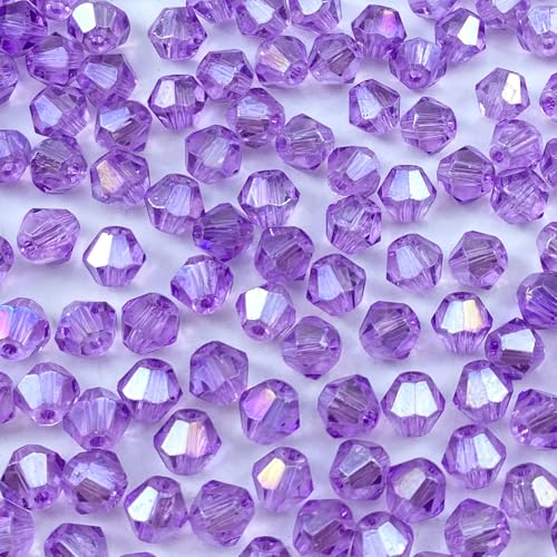LIMAOLLY 400pcs 4mm Bicone Crystal Glass Beads Loose Spacer Beads Faceted Craft Beads for Jewelry Making DIY Necklace Bracelet Earring Wind Chimes Suncatchers Ornamen(Crystal Purple AB)