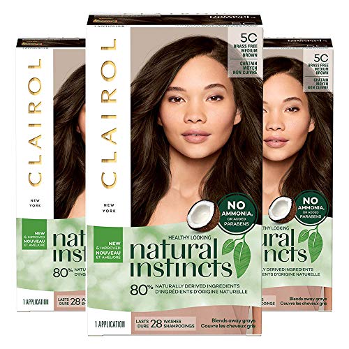 Clairol Natural instincts Permanent Hair Color, 5C Brass Free Medium Brown, Peppercorn, Pack