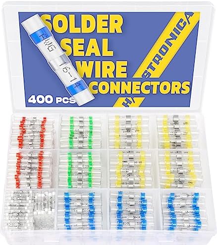 haisstronica 400PCS Solder Seal Wire Connectors Kit,26-10 Gauge Marine Grade Heat Shrink Wire Connectors,Waterproof Butt Connectors,Butt Splice Eletrical Wire Connectors Kit(5Colors/5Sizes)