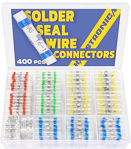 Haisstronica 400Pcs Solder Seal Wire Connectors Kit,26-10 Gauge Marine Grade Heat Shrink Wire Connectors,Waterproof Butt Connectors,Butt Splice Eletrical Wire Connectors Kit(5Colors/5Sizes) #TOP10