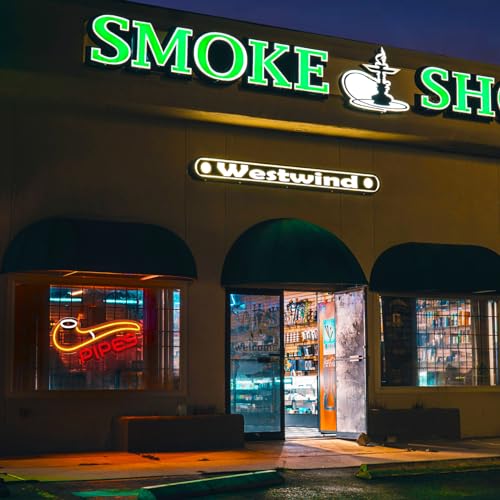 Image of Smoke Shop Neon Sign for Smoke Shop or Store Advertising,Man Cave Light,Home Bar or Garage Decor,Vibes Light for Pub,Smoking Lounge.Red and Orange.