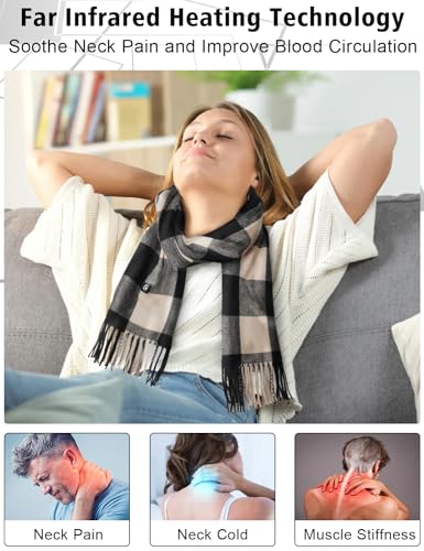 Heated Scarf with Rechargeable Battery - Electric Heating Neck Fashion Plaid Scarf for Women Men in Winter4
